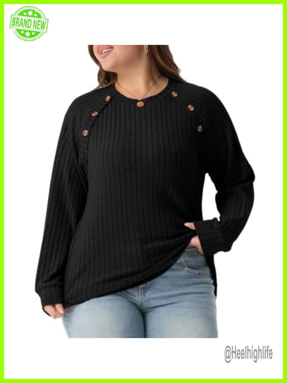 Plus Size Ribbed Knit Sweater Women Relaxed Crew Neck Pullover